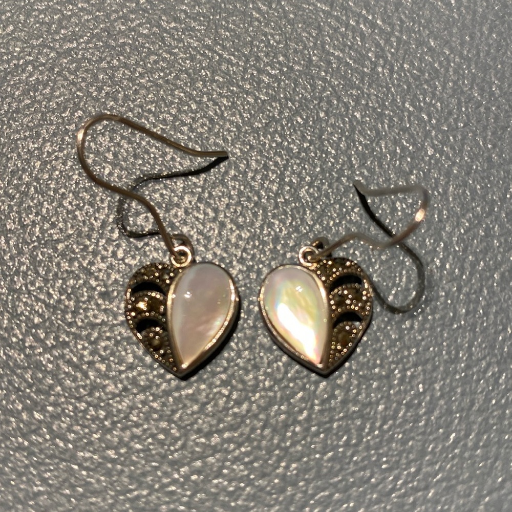 Pretty heart-shaped earrings with marcasite trim, adorable!